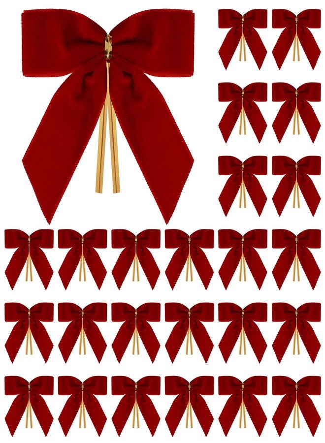 Bskifnn 24 Pcs Velvet Bows for Christmas Tree Red Velvet Bows for Treat Bag Gift Wrapping 3.5 inch Christmas Ornaments Wreath Home Decoration (Red, 1 Inch) - Image 1